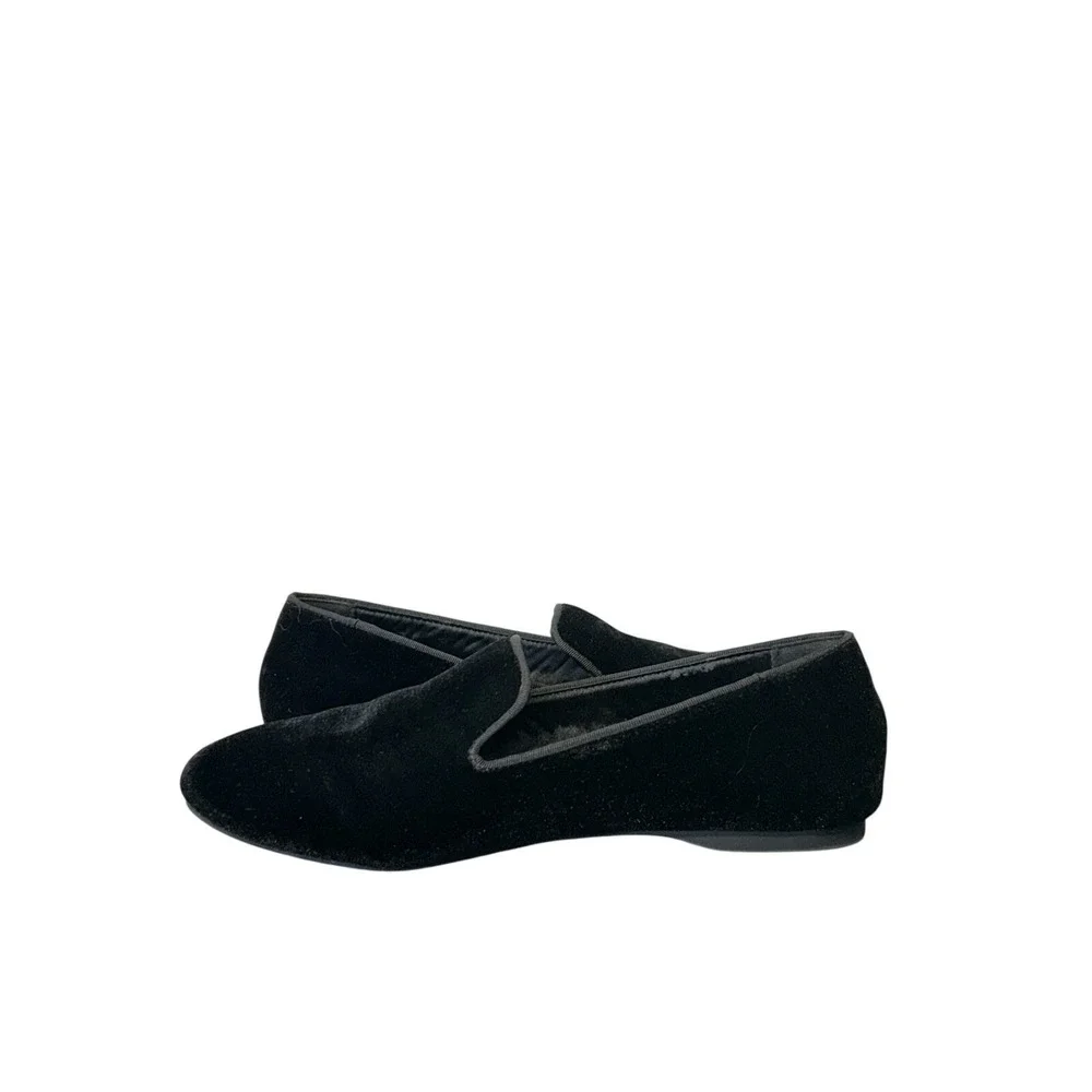 Birdies The Starling Black Velvet Loafers Faux Fur Lined Smoking Slippers 8.5